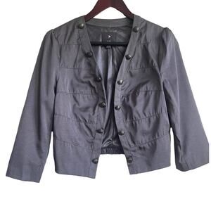 Y2K XXI Military Style Cropped Jacket L Metallic Gray Button Front Grunge Blazer